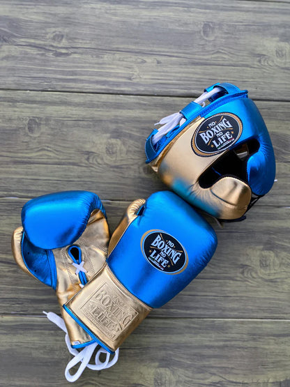 NO BOXING NO LIFE SET, NBNL Golden/Blue Boxing set, No Boxing No Life Gloves Head Guard & Groin Guard