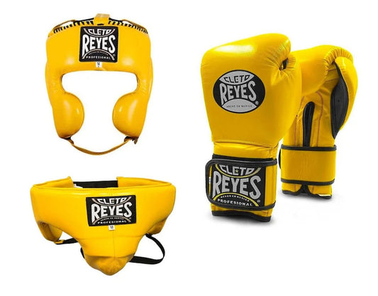Cleto Reyes Yellow Boxing Gloves Set, Custom Logo, Head & Groin Protector