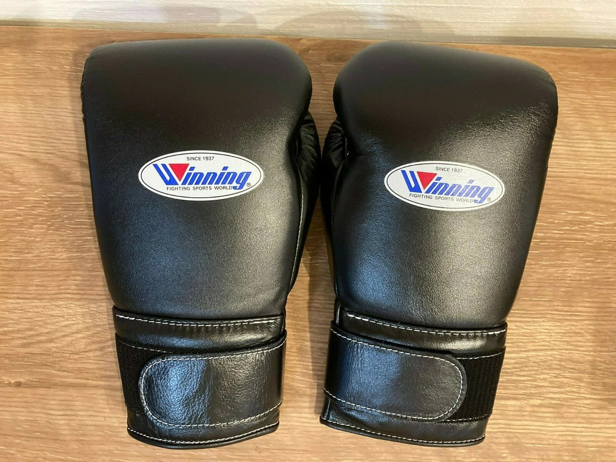 Black Winning Boxing Gloves MS-400B Tape Pro Type Leather, Boxing Sparring & Training Gloves