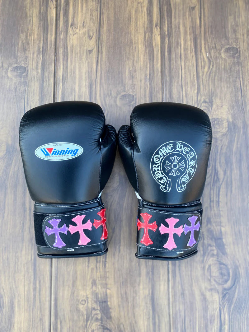 Winning Boxing Gloves Black – Chrome Heart Style Velcro