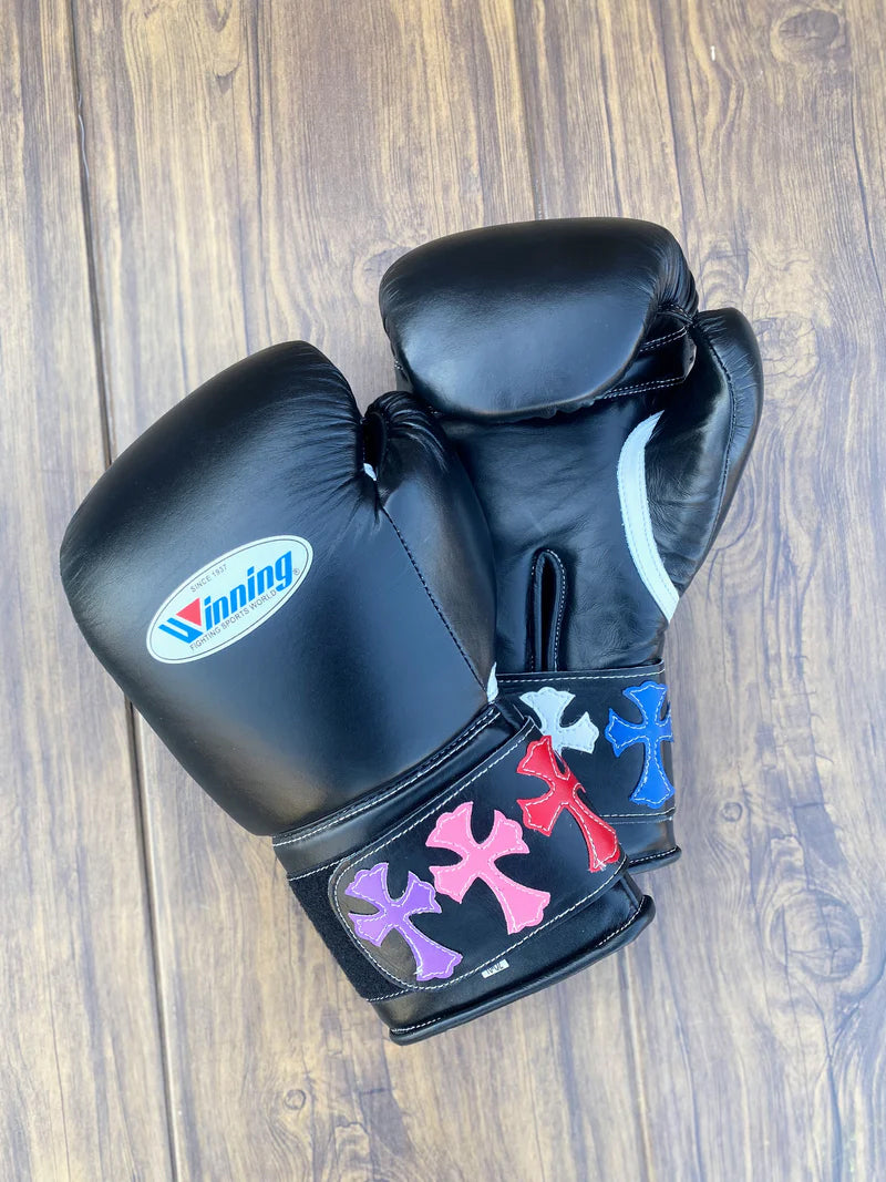 Winning Boxing Gloves Black – Chrome Heart Style Velcro