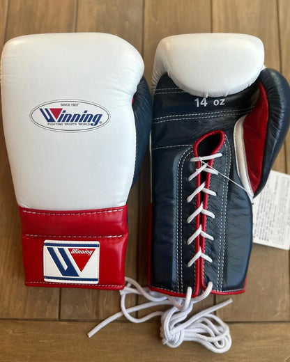 Winning Boxing Gloves White/Blue/Red – Lace-Up