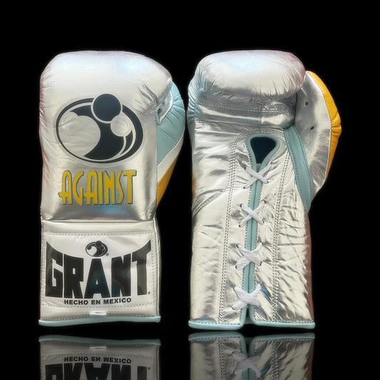 Grant Boxing Gloves | Professional Lace-up | Customizable - Premium Leather | Silver/Blue/Yellow