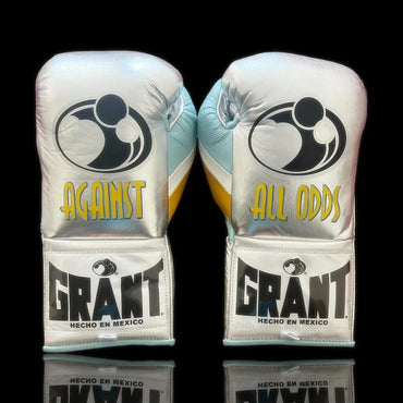 Grant Boxing Gloves | Professional Lace-up | Customizable - Premium Leather | Silver/Blue/Yellow