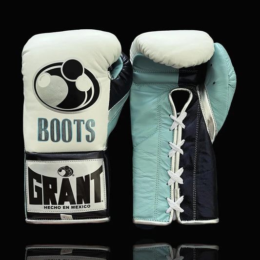 Grant Boxing Gloves | Professional Lace-up | Customizable - Handcrafted Leather | White/Sea-Green/Blue