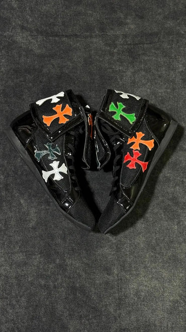 Custom Chrome Heart Crosses Leather Boxing Shoes, Lightweight Pro Wrestling Boots