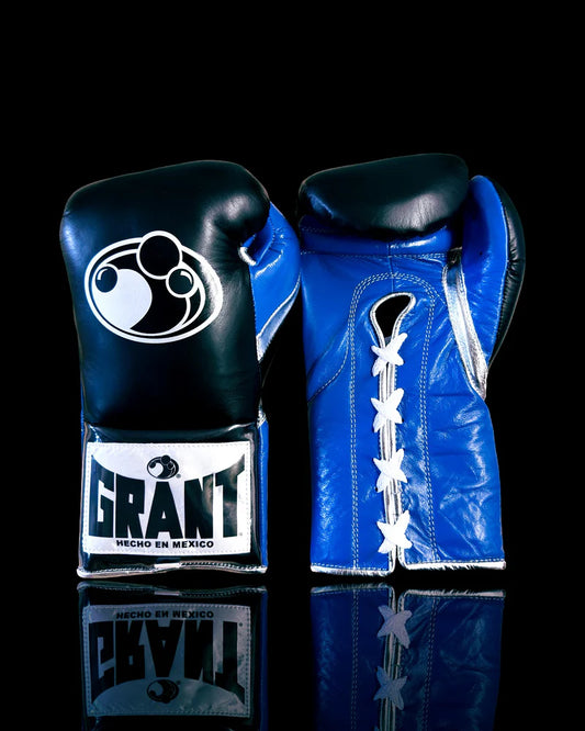 Grant Boxing Gloves | Professional Lace-up | Customizable - High-Density Foam | Black/Blue/Silver