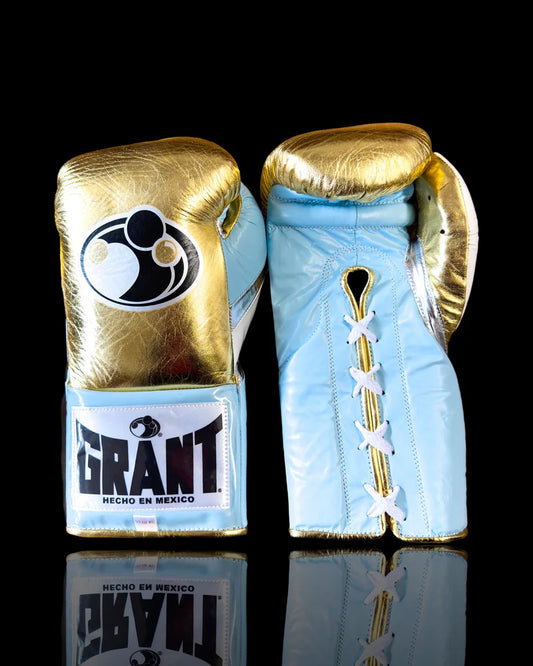 Grant Boxing Gloves | Professional Lace-up | Customizable - 14oz | Gold/Blue/Silver
