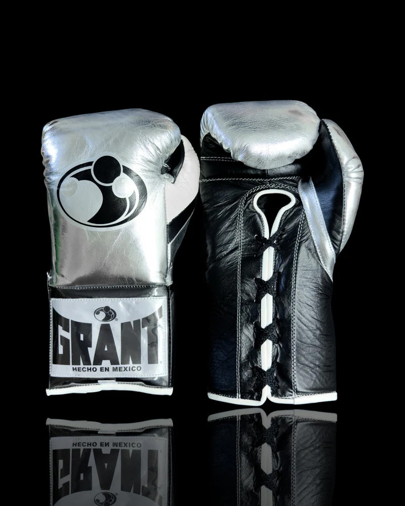 Grant Boxing Gloves | Professional Lace-up | Customizable - 10oz | Silver/Black