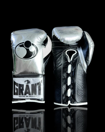 Grant Boxing Gloves | Professional Lace-up | Customizable - 10oz | Silver/Black