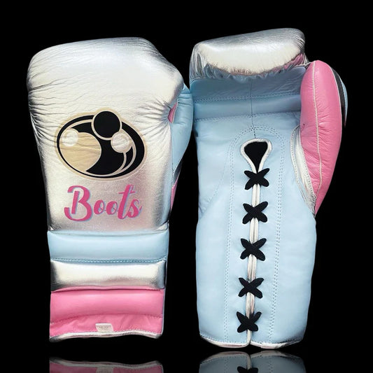 Grant Boxing Gloves | Professional Lace-up | Customizable - Fight-Grade Padding | Silver/Blue/Pink