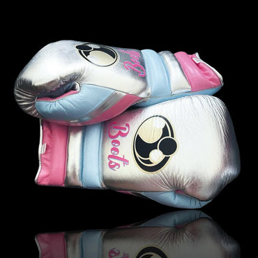Grant Boxing Gloves | Professional Lace-up | Customizable - Fight-Grade Padding | Silver/Blue/Pink