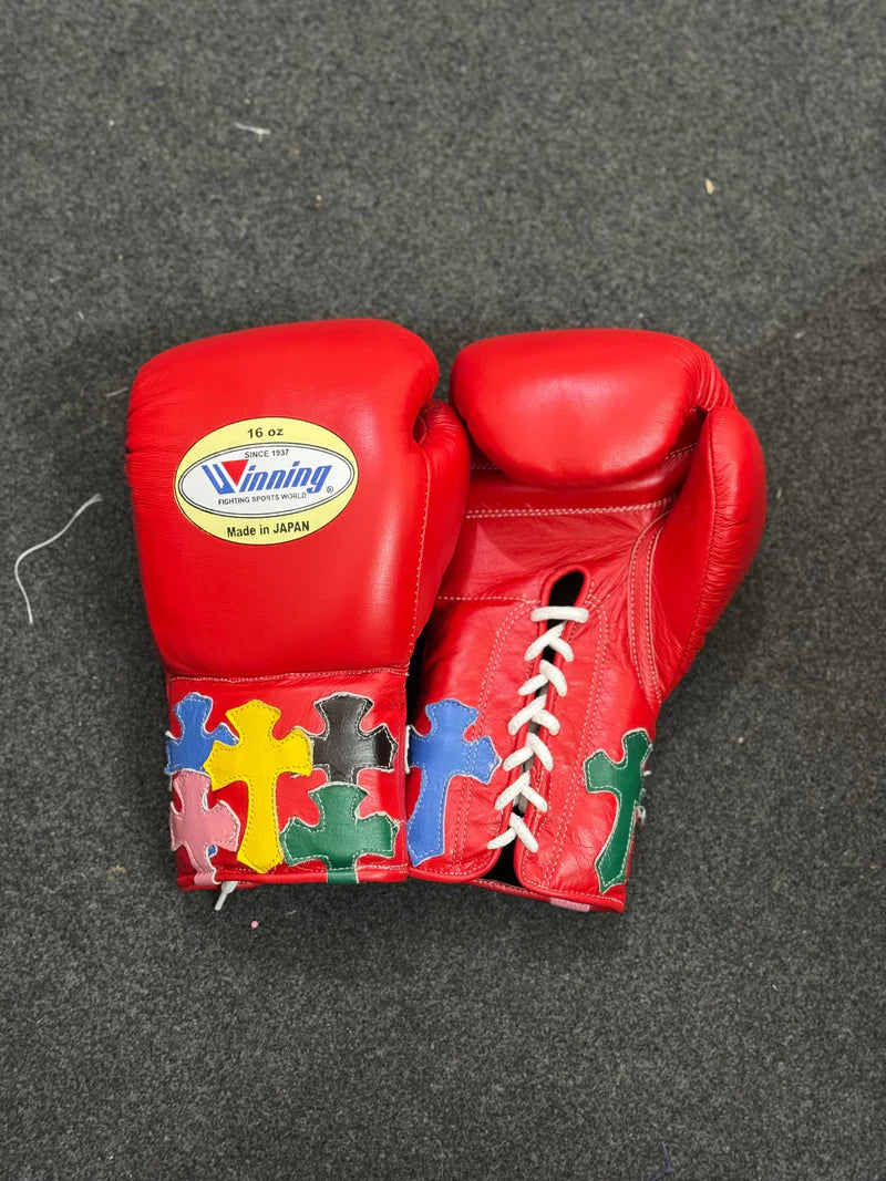 Winning Boxing Gloves Red – Japanese Logo Chrome Heart Style Lace-Up