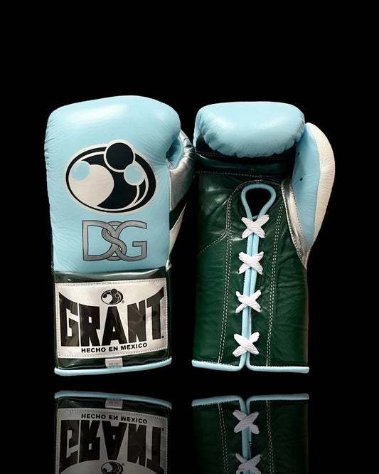Grant Boxing Gloves | Professional Lace-up | Customizable - Premium Leather | Blue/Green/White -GC