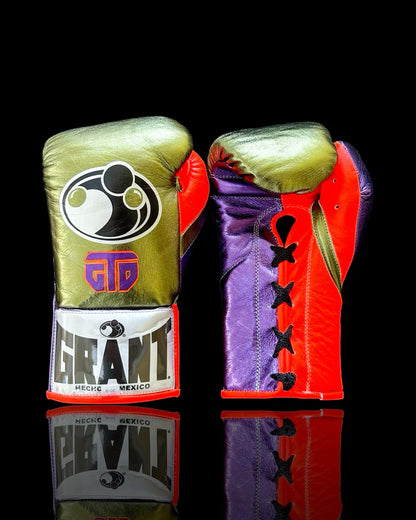Grant Boxing Gloves | Professional Lace-up | Customizable - Fight-Grade Padding | Green/Purple/Red