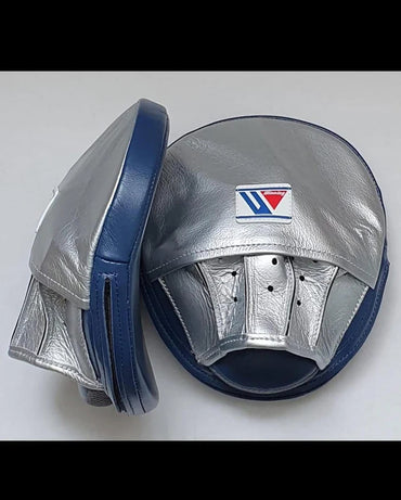 Winning Professional Boxing Punching Mitts - Customizable - Handcrafted Leather - Blue/Silver