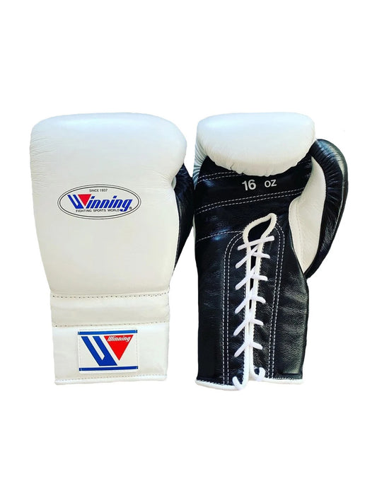 Winning Boxing Gloves MS-500 Lace-Up Type Black/White Genuine Cowhide Leather