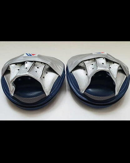 Winning Professional Boxing Punching Mitts - Customizable - Handcrafted Leather - Blue/Silver