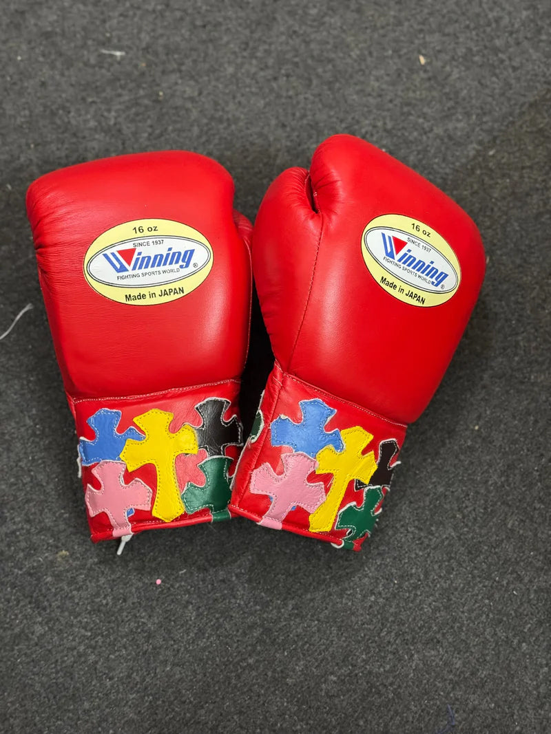 Winning Boxing Gloves Red – Japanese Logo Chrome Heart Style Lace-Up
