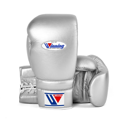 Winning Boxing Gloves MS-500 Lace-Up Type Silver Genuine Cowhide Leather