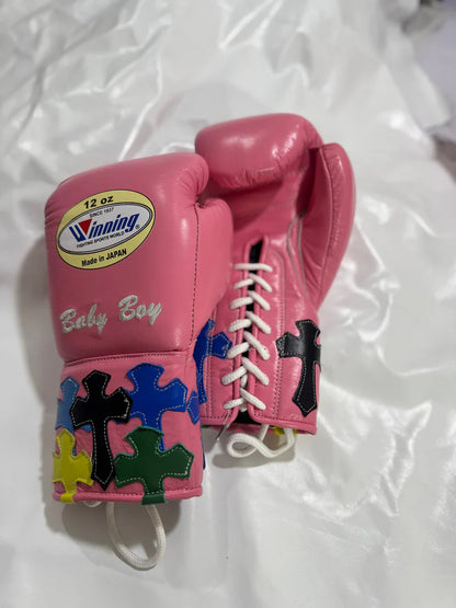 Winning Boxing Gloves Pink – Japanese Logo Chrome Heart Style Lace-Up
