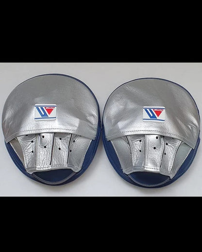 Winning Professional Boxing Punching Mitts - Customizable - Handcrafted Leather - Blue/Silver