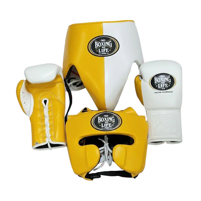 No Boxing No Life Boxing Gloves Set for Sparring Yellow / White | Premium Training Gear | Free Shipping Worldwide
