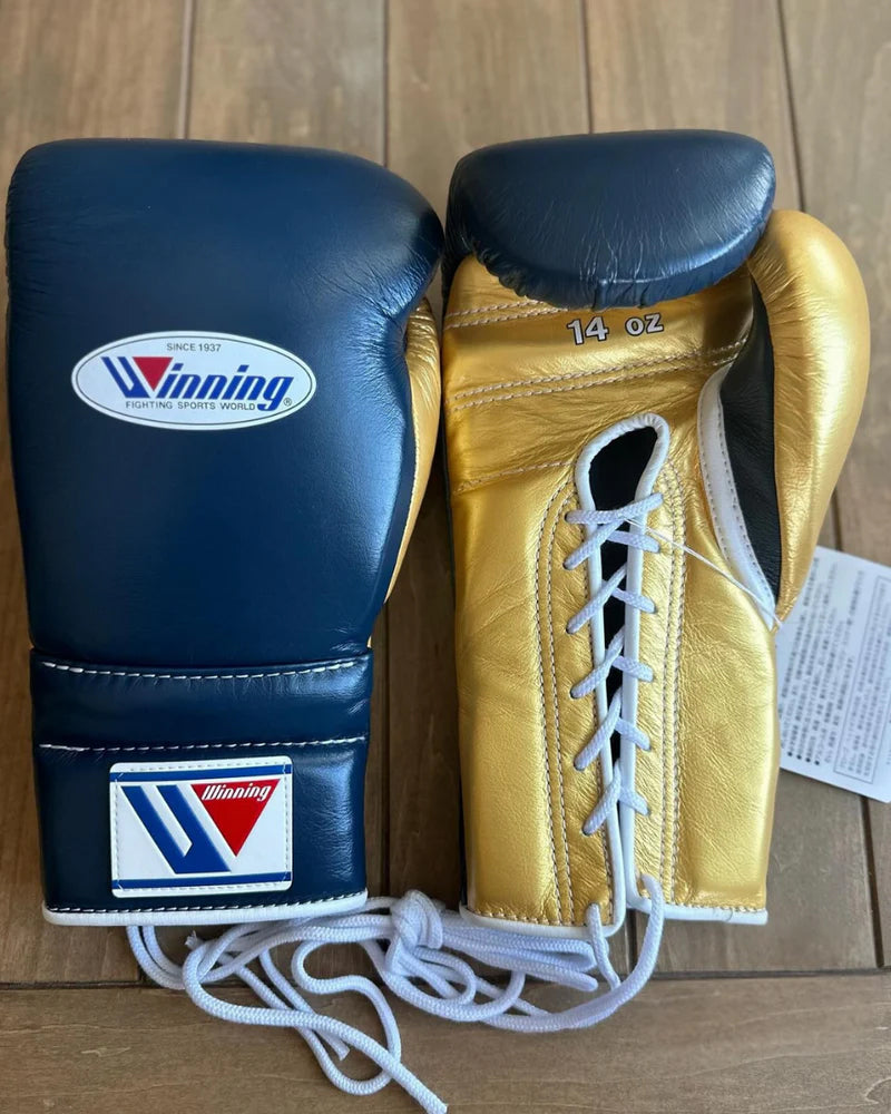 Winning Boxing Gloves Blue/Gold – Lace-Up