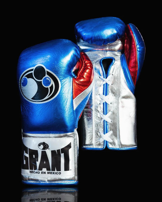 Grant Boxing Gloves | Professional Lace-up | Customizable - Soft Padding | Blue/Silver/Red