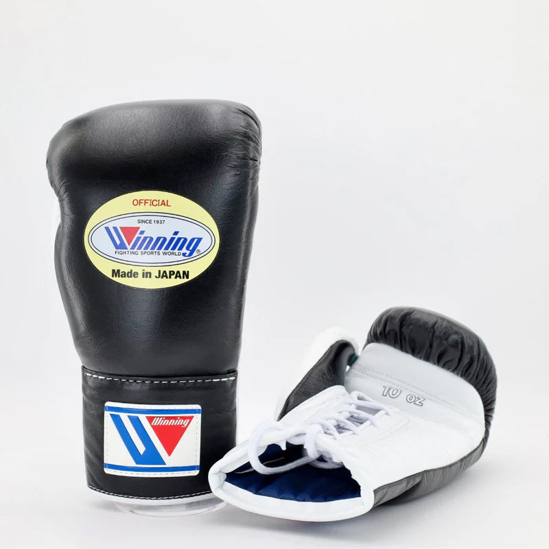 Winning Boxing Gloves Black/White – Japanese Logo Lace-Up
