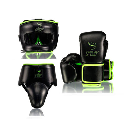 Fly Boxing Gloves Kit Black / Green - Velcro Style Gloves – Premium Performance Training | Fly Professional Boxing Gear Set | Fly Boxing Training Equipment Set