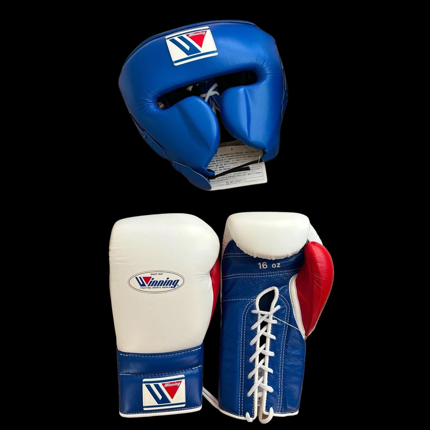 Winning Boxing Gloves Set, Winning Boxing Glove, Winning Face Protector, Head Guard - Blue/White
