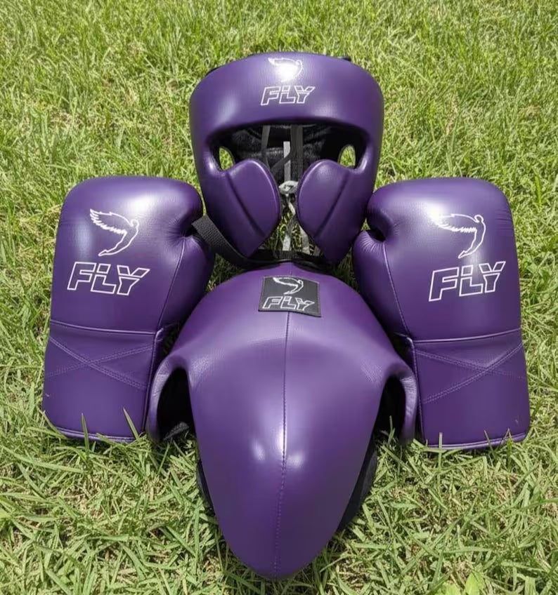 Genuine Cowhide Leather Fly Boxing Sparring Set: Gloves, Headguard, Groin Guards