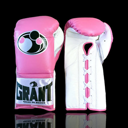Grant Boxing Gloves | Professional Lace-up | Customizable - 12oz | Pink/White/Silver