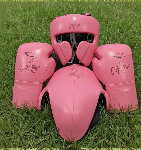 New Fly Boxing leather Boxing Gloves Set Sparring Kit Head Gear Set