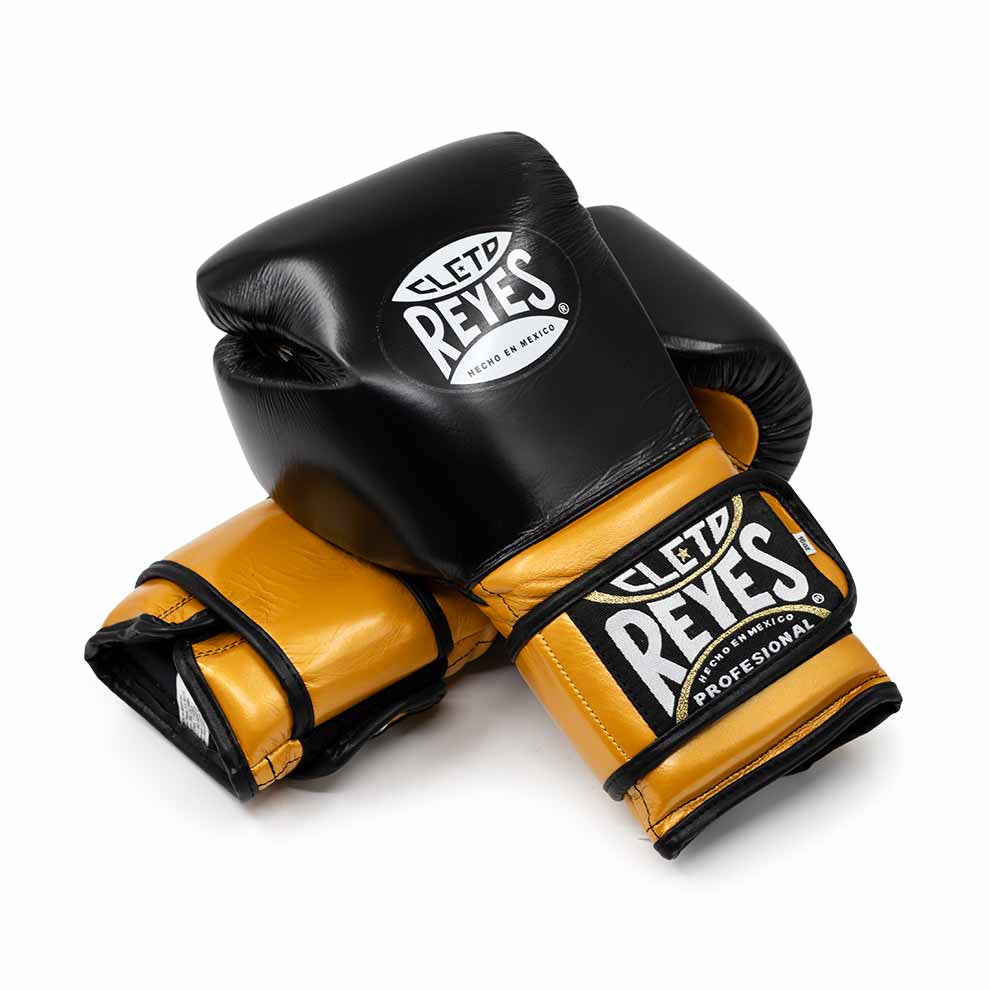 Cleto Reyes Black/Golden Boxing Gloves 4-24oz , Professional Soft-Fit Sparring Gear