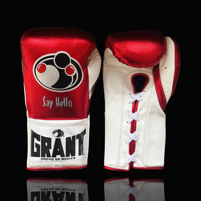 Grant Boxing Gloves | Professional Lace-up | Customizable - Premium Leather | Red/White/Silver