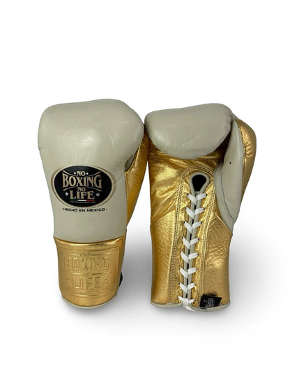 No Boxing No Life Fight Gloves - Cream/ Metallic Gold  | 100% Pure Leather | Best Choice for Fighters | Free Shipping Worldwide