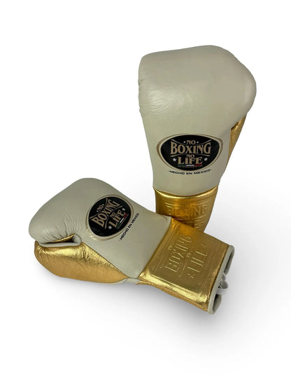 No Boxing No Life Fight Gloves - Cream/ Metallic Gold  | 100% Pure Leather | Best Choice for Fighters | Free Shipping Worldwide