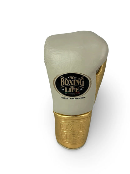 No Boxing No Life Fight Gloves - Cream/ Metallic Gold  | 100% Pure Leather | Best Choice for Fighters | Free Shipping Worldwide