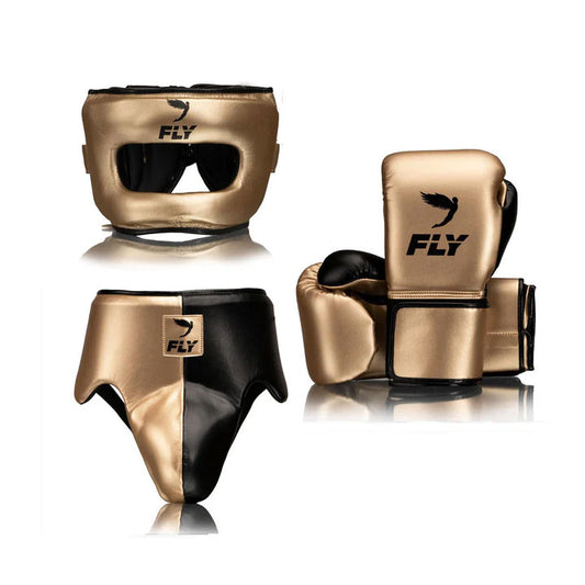 Fly Boxing Gloves Professional Training Equipment Set Golden / Black - Velcro Style Gloves | Fly Boxing Gloves Performance Training Set | Fly Boxing Gloves Elite Combat Training Bundle