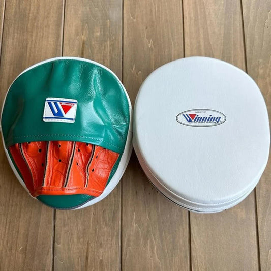 Winning Professional Boxing Punching Mitts - Customizable - Premium Leather - White/Green