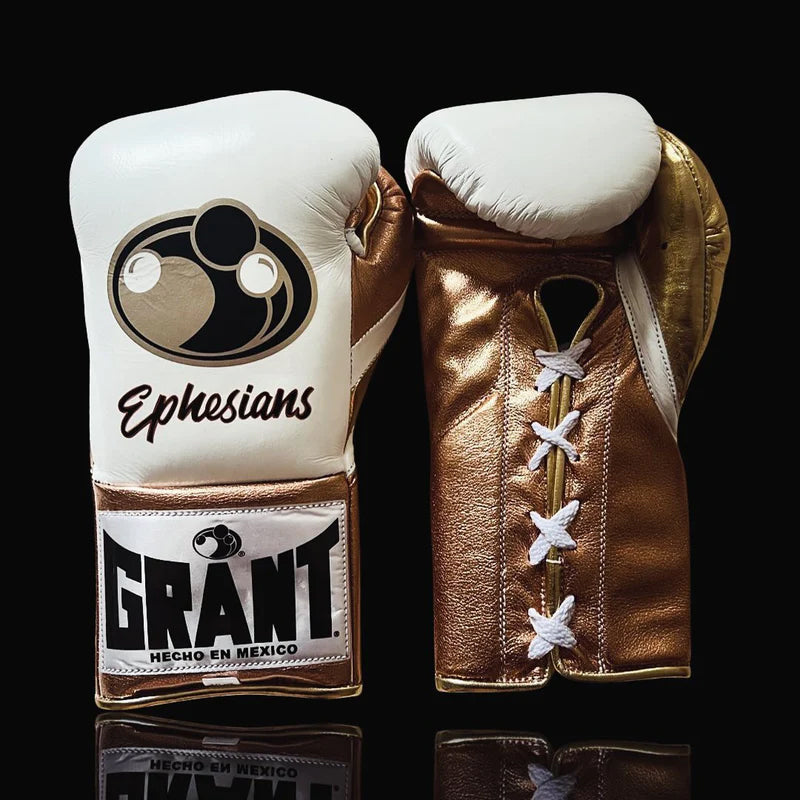 Grant Boxing Gloves | Professional Lace-up | Customizable - Premium Leather | White/Brown
