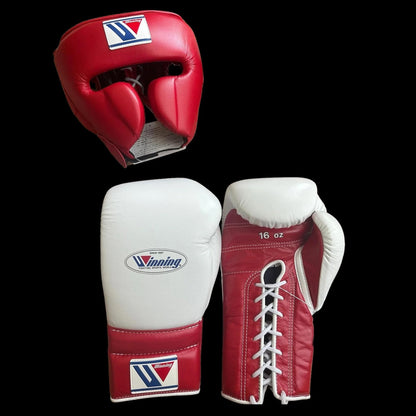 Winning Boxing Gloves Set, Winning Boxing Glove, Winning Face Protector, Head Guard - Red/White