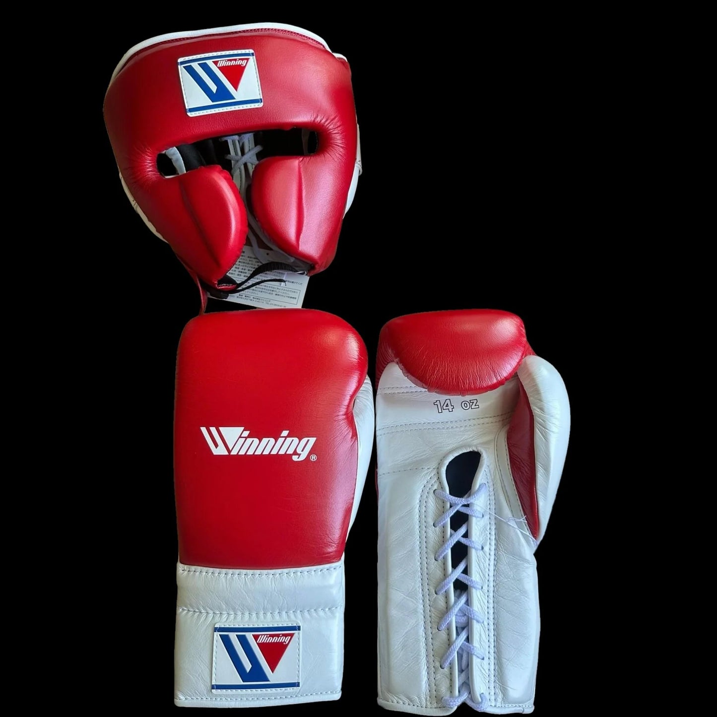 Winning Boxing Gloves Set, Winning Boxing Glove, Winning Face Protector, Head Guard - Red White