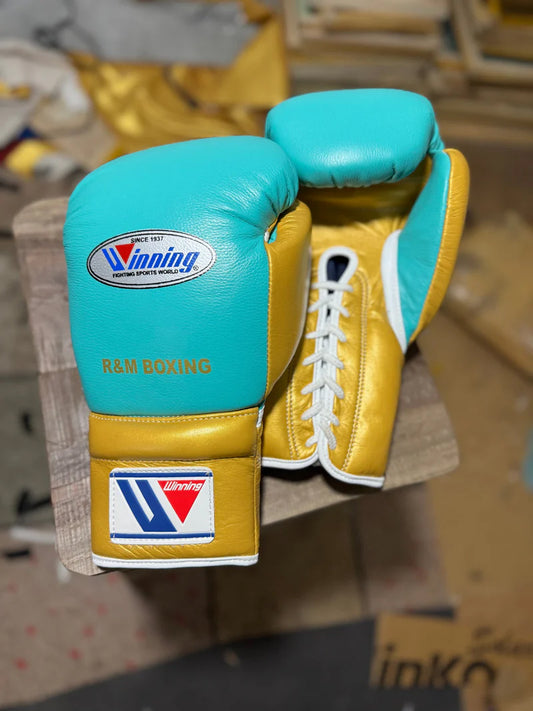 Winning Boxing Gloves Teal/Gold – Lace-Up