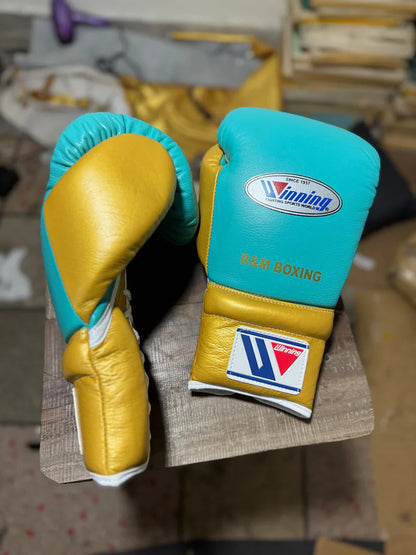 Winning Boxing Gloves Teal/Gold – Lace-Up