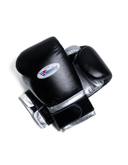 Winning Boxing Gloves Black Silver Velcro Winning Training Gloves – Perfect for All Boxers – Pro-Level Quality – Premium Quality at Low Prices