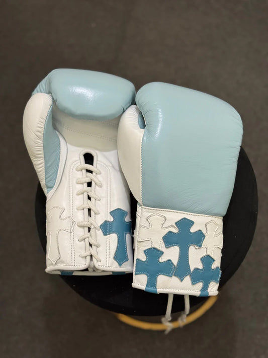 Winning Boxing Gloves Teal White – Chrome Heart Style Lace-Up