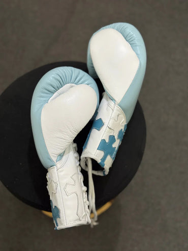 Winning Boxing Gloves Teal White – Chrome Heart Style Lace-Up